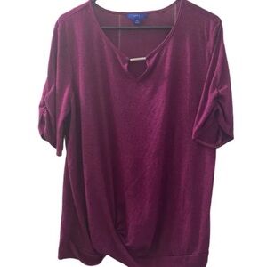 Apt. 9 Fuchsia scrunched sleeve & scrunched front tie ladies top blouse XXL.